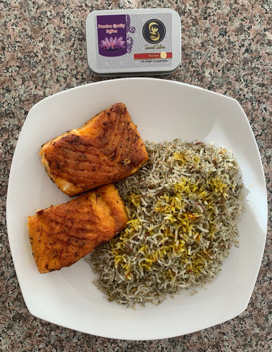 Pan Seared Salmon Fillet with Saffron Rice & Dill